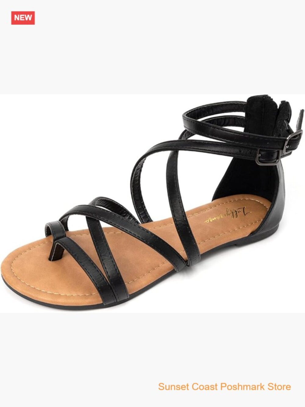 Women's Gladiator Strap Flat Sandals with Ankle Strap and Rhinestone
